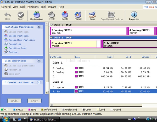 Server 2008 partition magic main window Server 2008 partition magic main window