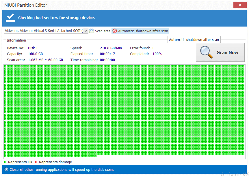 changing the volume to be scanned by disk aid