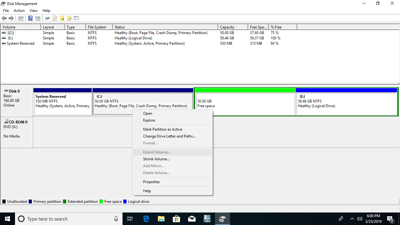 cannot extend c drive