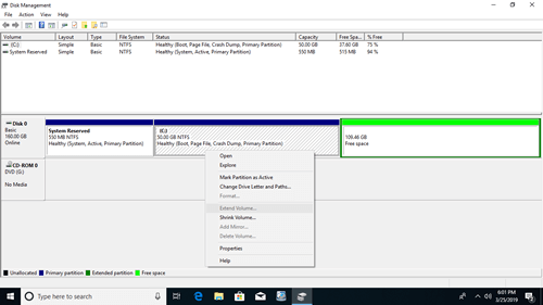 cannot extend c drive windows 10