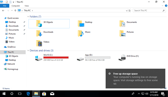 Como arreglar Windows 10 disco en la C después de la actualización