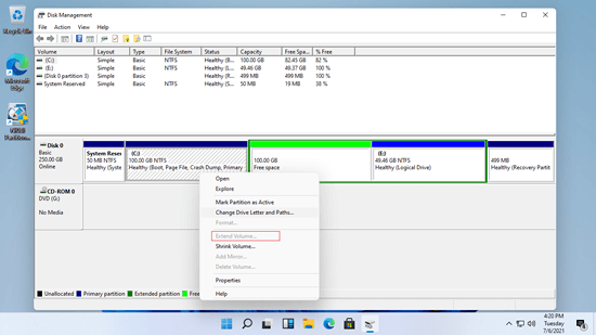 cannot extend partition windows 11