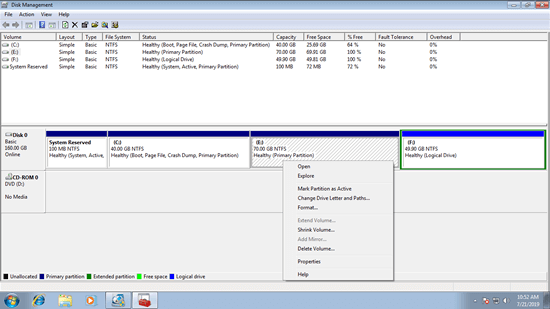 Administración de discos Win7