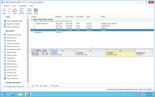 分割區 E 已移動