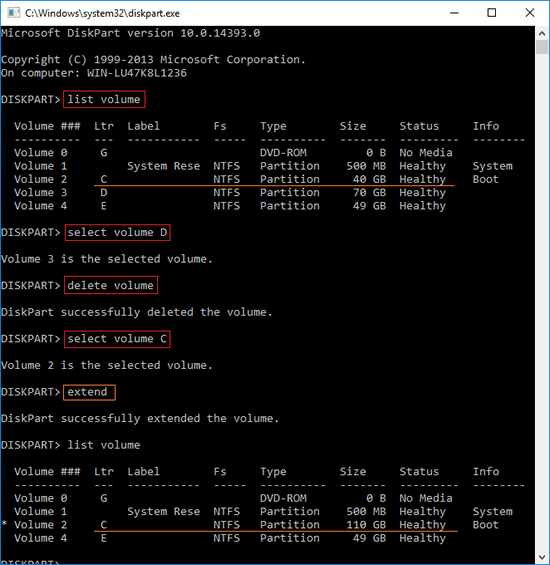 Diskpart extender C