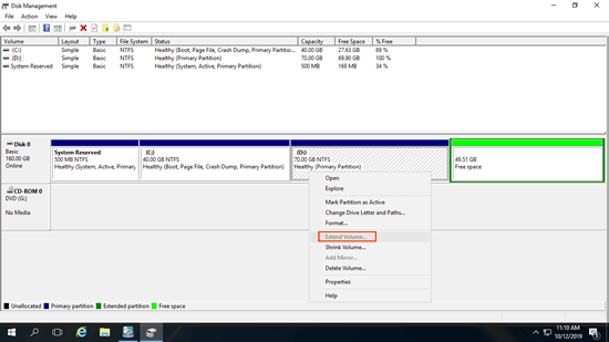 Volume erweitern ausgegraut
