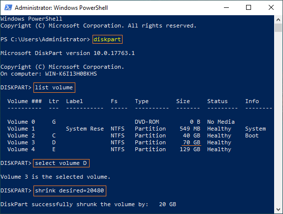 Rétrécissement PowerShell