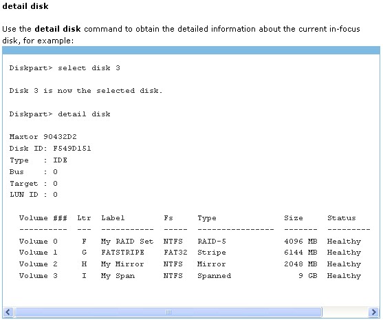 Command line detail disk 