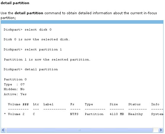 Command line detail partition