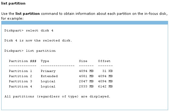 Command line list partition