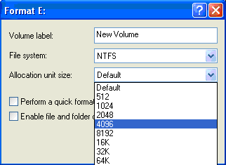 Change cluster size when formatting