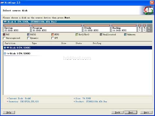 Select source disk