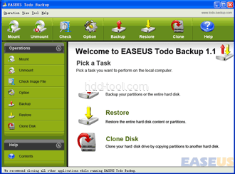 Free system backup software main window