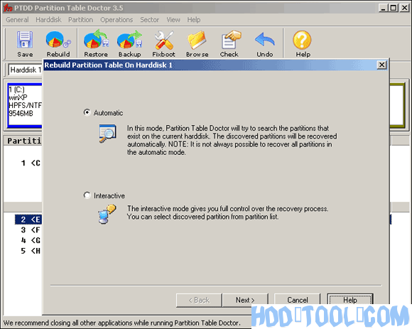 Two modes of Rebuild Partition Table