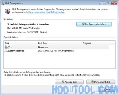 Image of the Disk Defragmenter dialog box