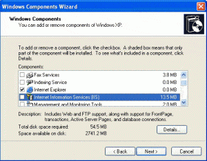 Add IIS in Windows XP