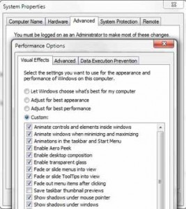 Adjust Visual Effects Win7
