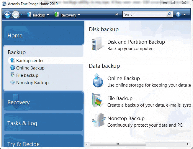Backup files with windows backup utility acronis true image
