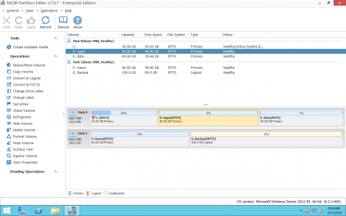 Thay đổi kích thước phân vùng Server 2012