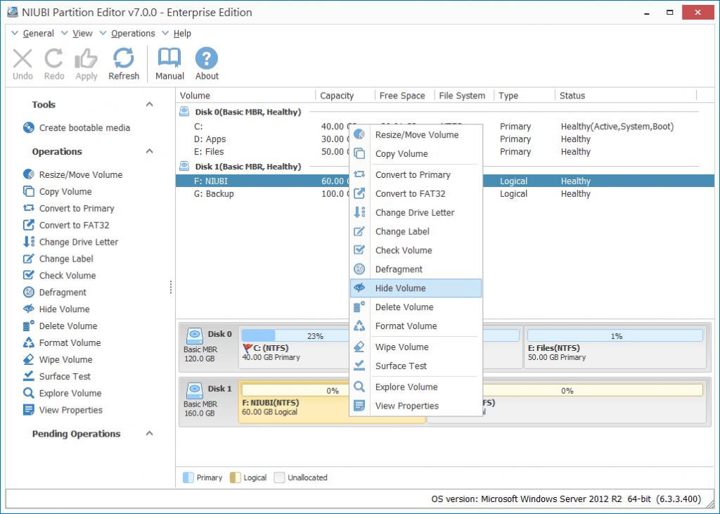 How to hide partition with niubi partition editor 