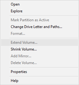 Extend volume grayed out