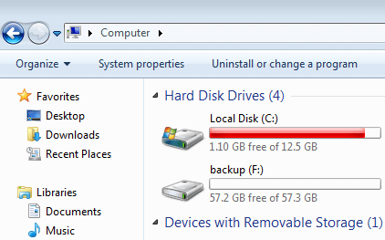 Ο δίσκος C είναι γεμάτος Windows 7