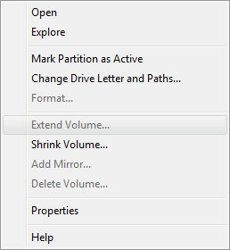 Win7 Extend Volume grayed out