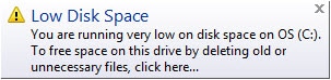 Windows 7低いディスク容量