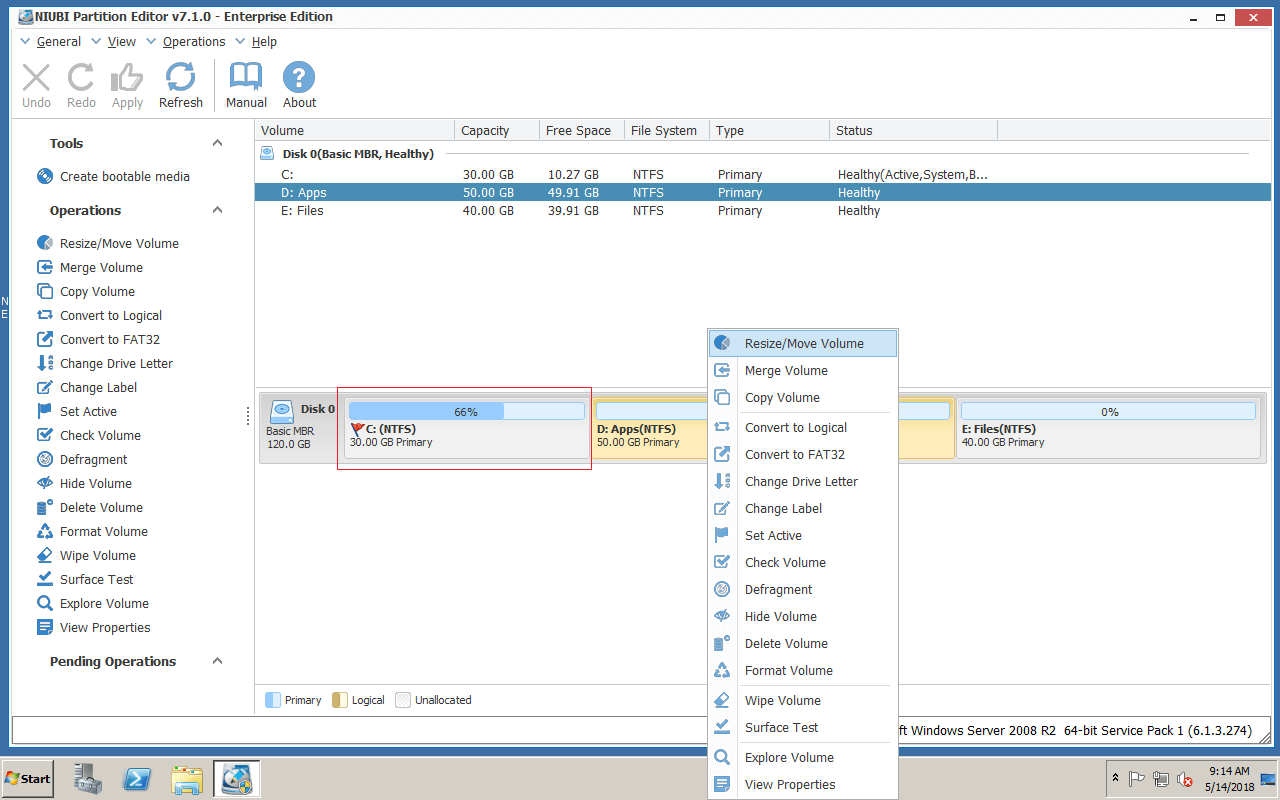 Change partition size