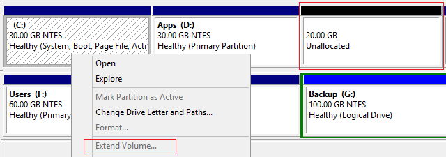 Extend Volume greyed out