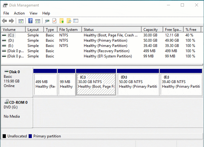 Increase partition size Windows 10