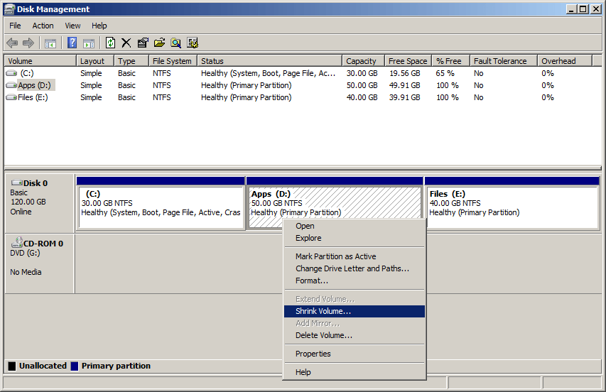 Shrink Volume server 2008