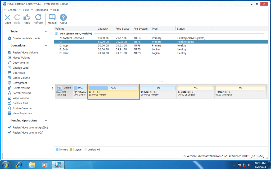 Extend hard drive partition on Windows 7 without data loss.