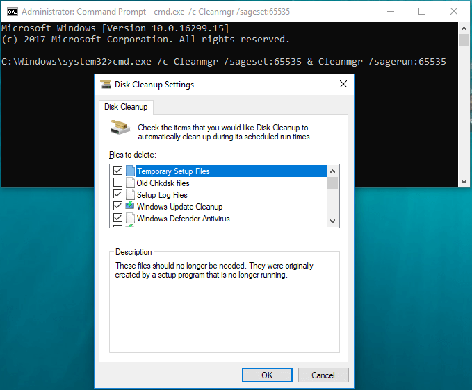 Windows 10 Disk Cleanup - native tool to clear up disk.