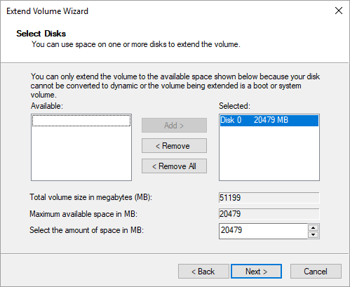 Extend Volume Wizard