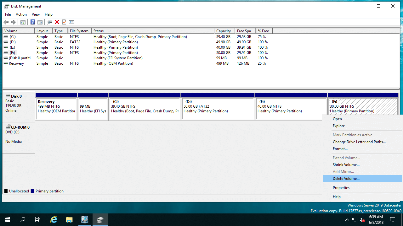 How to combine/merge partitions in Windows Server 2019?