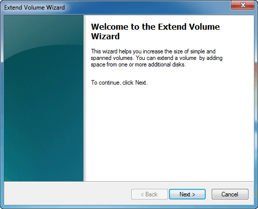 Extend Volume Wizard