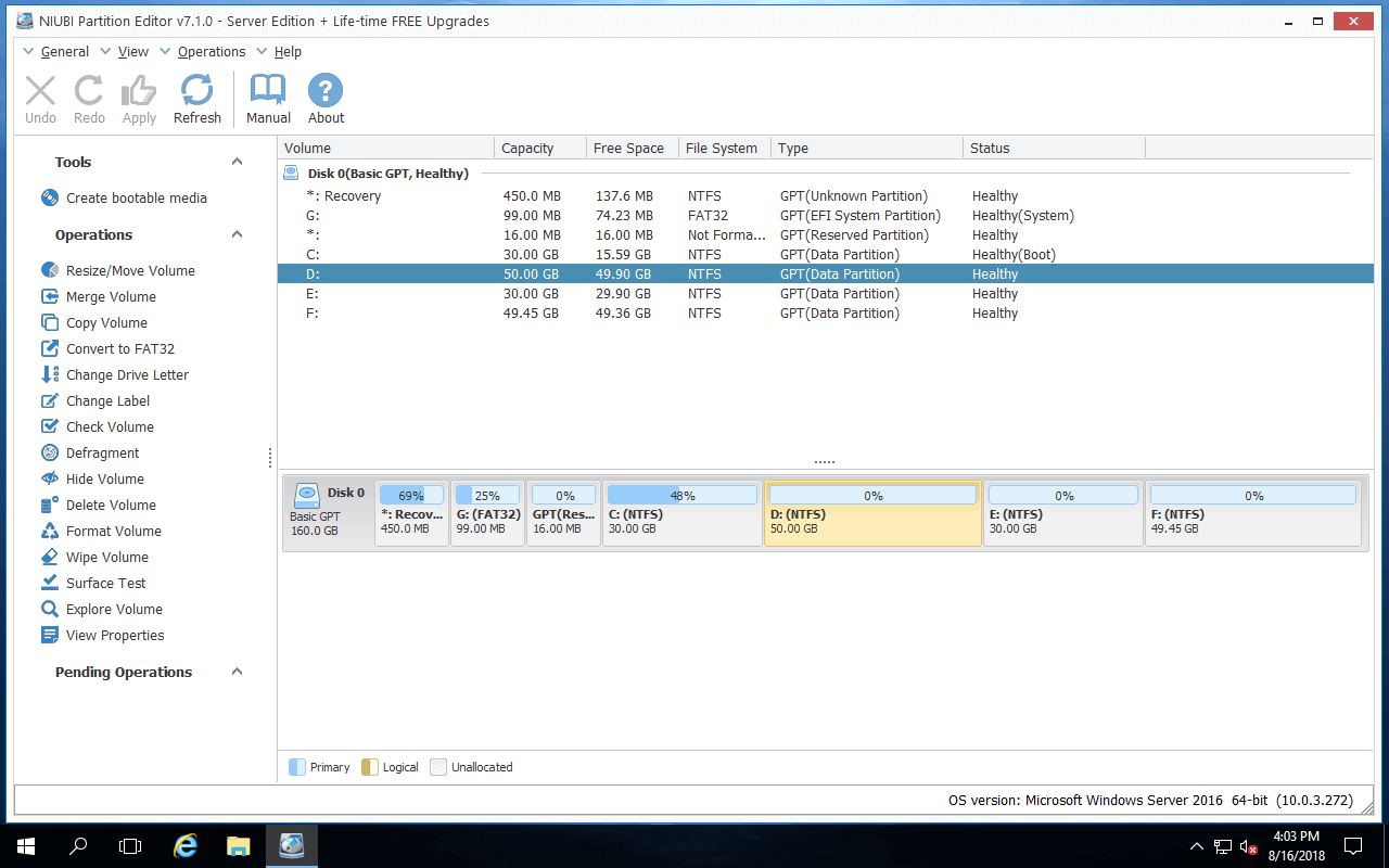 Extend C drive partition on Windows Server 2016 without data loss.