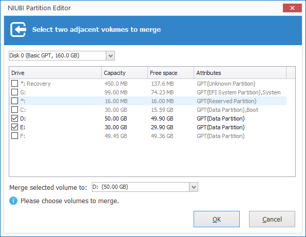 Merge partitions Server 2016