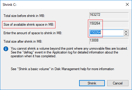 So Verkleinern Sie Das Laufwerk C Systempartition Windows Server 2016