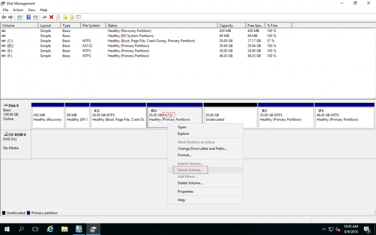 Shrink Volume disabled