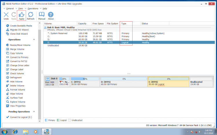 Primary partition converted