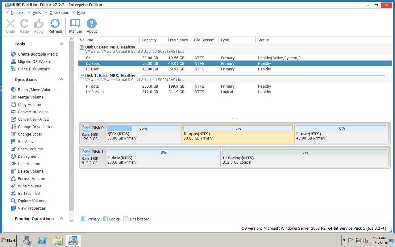 Partition tool Server 2008