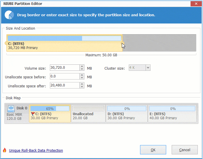 Shrink hard drive with Windows Server 2008 Shrink Volume.